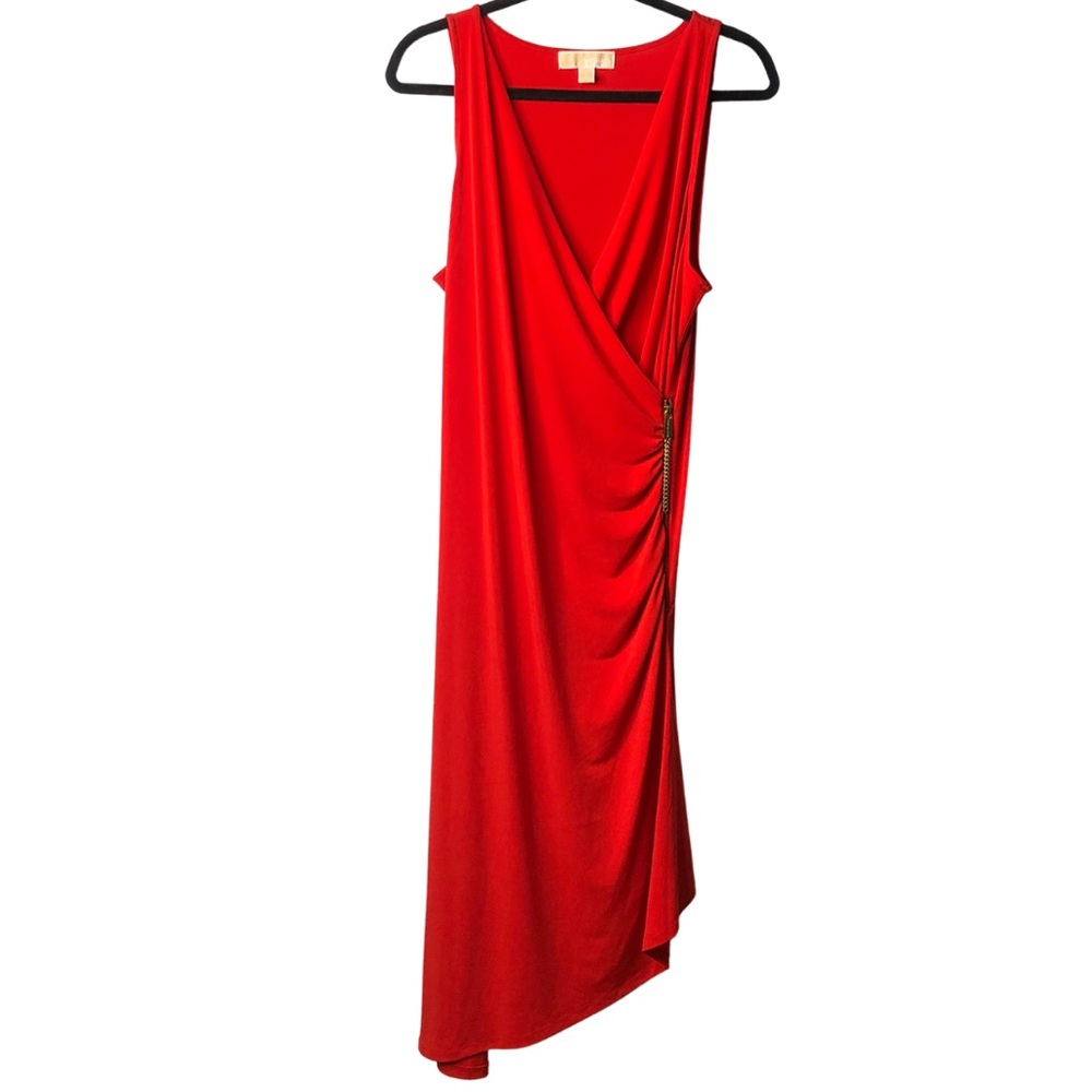 MICHAEL Michael Kors Red Sleeveless Wrap Midi Large Dress